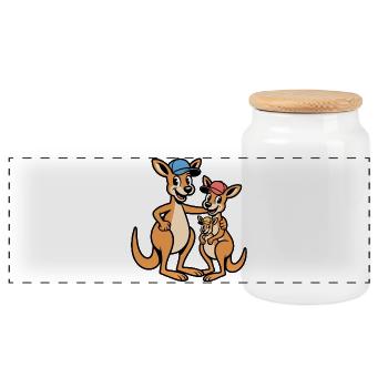 Famille de kangaru dans le style de la casquette - Boîte à biscuits avec couvercle en bois - blanc - Devant