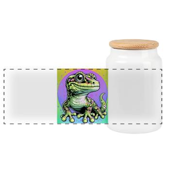Gecko - Panorama Keksdose mit Holzdeckel - Weiß - Vorne