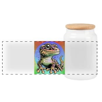 Gecko - Panoramic Cookie Jar with Wooden Lid - white - Front