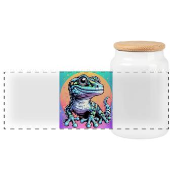Gecko - Panoramic Cookie Jar with Wooden Lid - white - Front