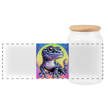 Gecko - Panorama Keksdose mit Holzdeckel - Weiß - Vorne