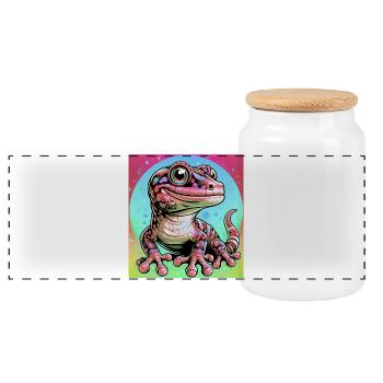 Gecko - Panoramic Cookie Jar with Wooden Lid - white - Front