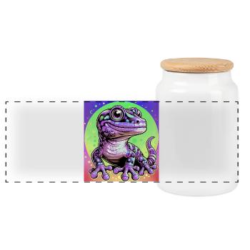 Gecko - Panoramic Cookie Jar with Wooden Lid - white - Front