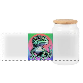 Gecko - Panoramic Cookie Jar with Wooden Lid - white - Front