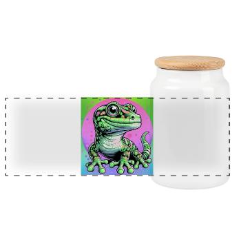 Gecko - Panorama Keksdose mit Holzdeckel - Weiß - Vorne