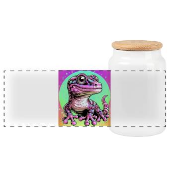 Gecko - Panoramic Cookie Jar with Wooden Lid - white - Front