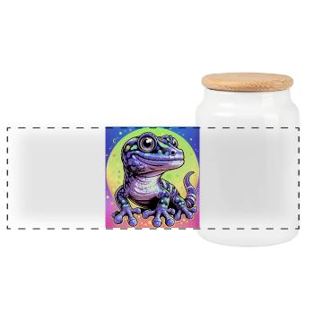 Gecko - Panoramic Cookie Jar with Wooden Lid - white - Front