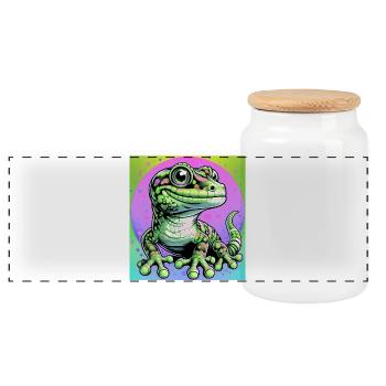 Gecko - Panorama Keksdose mit Holzdeckel - Weiß - Vorne
