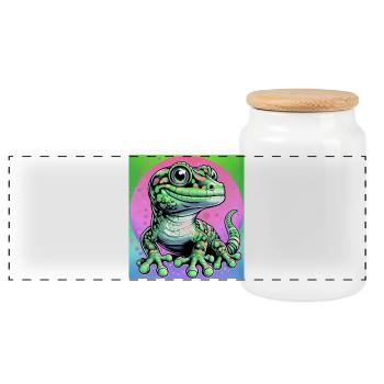 Gecko - Panorama Keksdose mit Holzdeckel - Weiß - Vorne