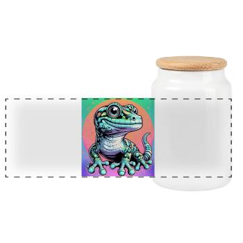 Gecko - Panorama Keksdose mit Holzdeckel - Weiß - Vorne