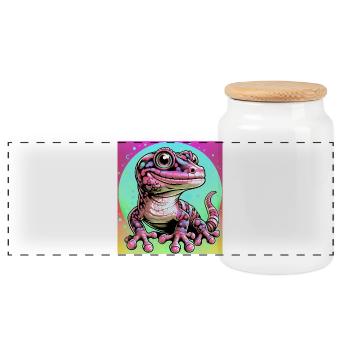 Gecko - Panorama Keksdose mit Holzdeckel - Weiß - Vorne