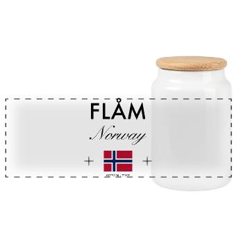 Flåm, Norvège, coordonnées, voyage, souvenir - Boîte à biscuits avec couvercle en bois - blanc - Devant