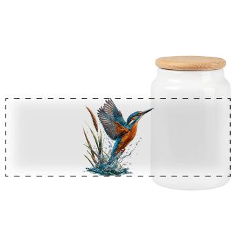 Martin-pêcheur émeraude en jaillissement - Boîte à biscuits avec couvercle en bois - blanc - Devant