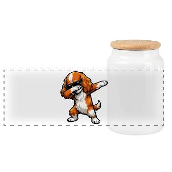 Dabbing Cocker Spaniel - Panorama Keksdose mit Holzdeckel - Weiß - Vorne
