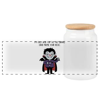 Kostenlose Getränke Vampir – lustiges Halloween-T-Shirt - Panorama Keksdose mit Holzdeckel - Weiß - Vorne