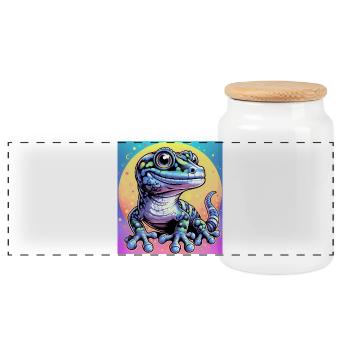 Gecko - Panoramic Cookie Jar with Wooden Lid - white - Front