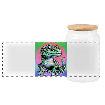 Gecko - Panorama Keksdose mit Holzdeckel - Weiß - Vorne