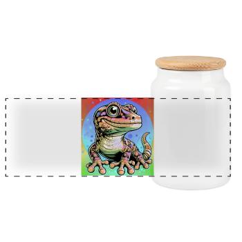 Gecko - Panoramic Cookie Jar with Wooden Lid - white - Front