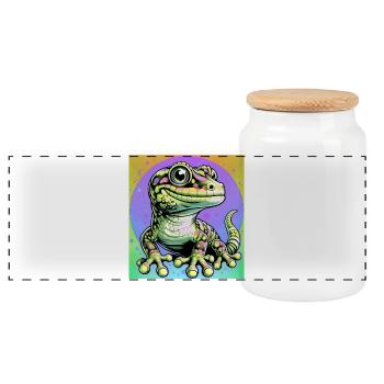 Gecko - Panorama Keksdose mit Holzdeckel - Weiß - Vorne