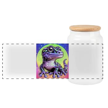 Gecko - Panoramic Cookie Jar with Wooden Lid - white - Front