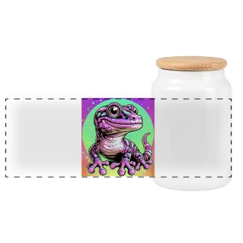 Gecko - Panoramic Cookie Jar with Wooden Lid - white - Front