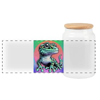 Gecko - Panorama Keksdose mit Holzdeckel - Weiß - Vorne