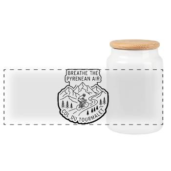 Col du Tourmalet Cycling Art - Panoramic Cookie Jar with Wooden Lid - white - Front