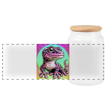 Gecko - Panoramic Cookie Jar with Wooden Lid - white - Front