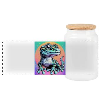 Gecko - Panoramic Cookie Jar with Wooden Lid - white - Front