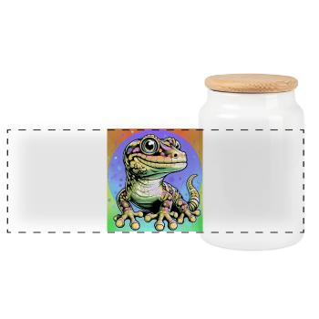 Gecko - Panorama Keksdose mit Holzdeckel - Weiß - Vorne