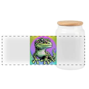 Gecko - Panorama Keksdose mit Holzdeckel - Weiß - Vorne