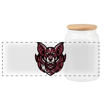 Wolf Maskottchen Logo - Panorama Keksdose mit Holzdeckel - Weiß - Vorne