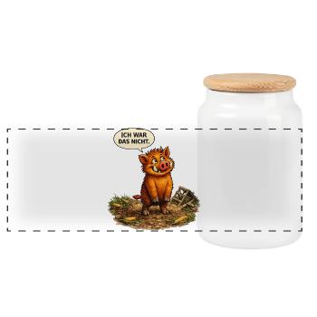 Lustiges Wildschwein T-Shirt – Ich war das nicht  - Panorama Keksdose mit Holzdeckel - Weiß - Vorne