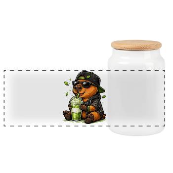 Süßer Koala mit Matcha Latte - Panorama Keksdose mit Holzdeckel - Weiß - Vorne