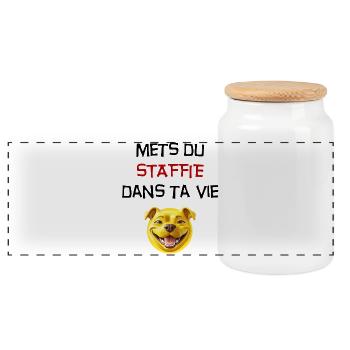 Phrase mets du staffie dans ta vie - 111 - Boîte à biscuits avec couvercle en bois - blanc - Devant