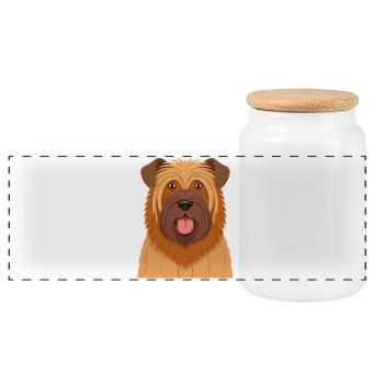 Zotteliger Briard (Comic-Porträt) - Panorama Keksdose mit Holzdeckel - Weiß - Vorne