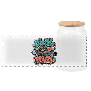 Chill Mal  Cooles Faultier Graffiti Design - Panorama Keksdose mit Holzdeckel - Weiß - Vorne