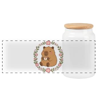 Capybara mit Kaffeebecher - Panorama Keksdose mit Holzdeckel - Weiß - Vorne