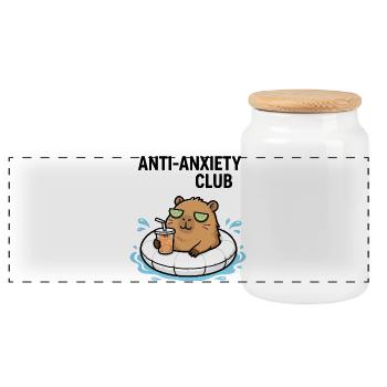 Entspannter Capybara Anti-Stress-Club - Panorama Keksdose mit Holzdeckel - Weiß - Vorne