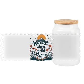 Hiking - Wander Where the Wild Things Grow - Panoramic Cookie Jar with Wooden Lid - white - Front