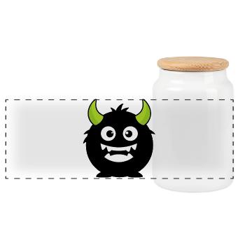 Bold Monster Mascot Streetwear Graphic - Panoramic Cookie Jar with Wooden Lid - white - Front