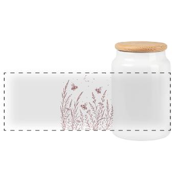 Bees and flowers - Panoramic Cookie Jar with Wooden Lid - white - Front