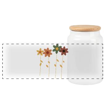 Retro Flowers in Row - Panoramic Cookie Jar with Wooden Lid - white - Front