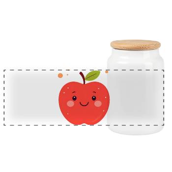 Funny Red Kawaii Apple – Cute Fruit - Panoramic Cookie Jar with Wooden Lid - white - Front