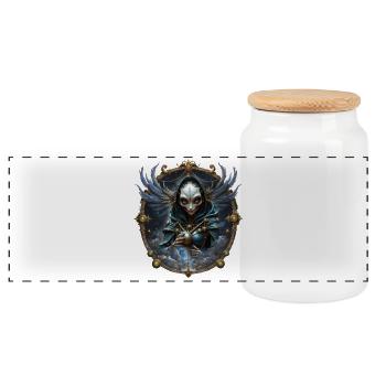 Blue Mystic with Ornate Wings - Panoramic Cookie Jar with Wooden Lid - white - Front