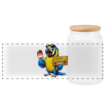 Parrot with popsicles - Panoramic Cookie Jar with Wooden Lid - white - Front