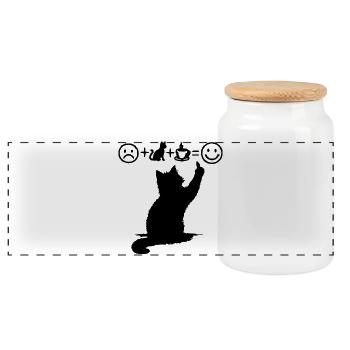 Cat Black Coffee Design Minimalist Humor - Panoramic Cookie Jar with Wooden Lid - white - Front
