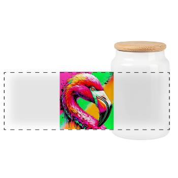 flamingo - Panoramic Cookie Jar with Wooden Lid - white - Front