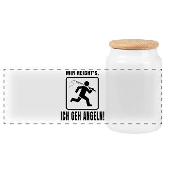Angeln Spruch – Mir reicht's, ich geh angeln - Panorama Keksdose mit Holzdeckel - Weiß - Vorne