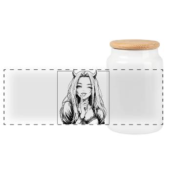 Demonic manga diva with horns - Panoramic Cookie Jar with Wooden Lid - white - Front